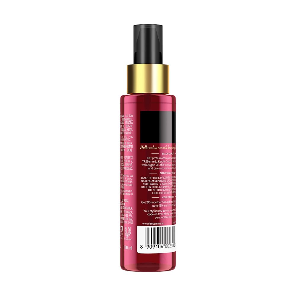 TRESemmé Keratin Smooth Anti Frizz Serum 100ml | 72H Frizz Control, Heat Protection & 2X Smoother Hair | Paraben Free Hair Serum for Dry Frizzy Hair