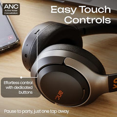 GOBOULT Newly Launched Anchor Bluetooth Wireless Over Ear Headphones with Mic, Active Noise Cancellation, 72H Playtime, AUX Option, Type-C Fast Charging, 40mm Bass Drivers, Gaming ANC Headphones
