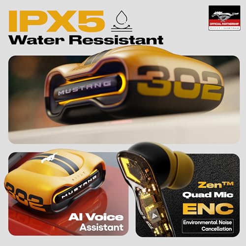 Boult Mustang Newly Launched Torq TWS Earbuds with 60H Playtime, App Support, 4 Mics, ENC, 45ms Low Latency, 13mm Driver, Breathing LEDs,Touch Control, Made in India, IPX5, Ear Buds Wireless (Yellow)