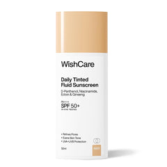 WishCare Daily Fluid Tinted Sunscreen SPF50 PA++++ | M201 | Broad Spectrum Protection for all skin types| In-Vivo Tested Tinted Sun Screen | D-Panthenol, Niacinamide, Ectoin & Ginseng | 50ml