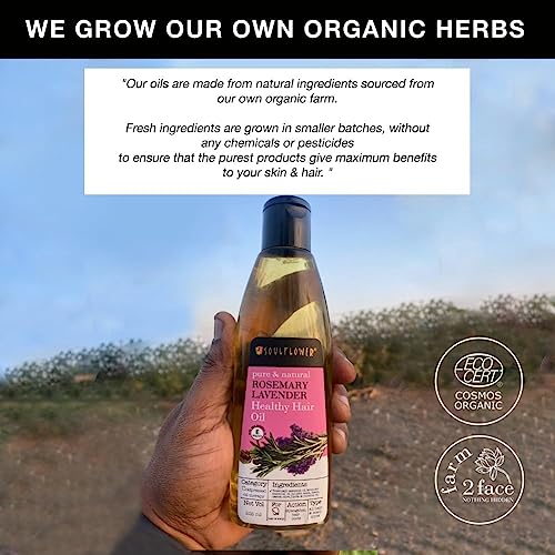 Soulflower Rosemary Hair Growth Oil, Hair Fall Control, Healthy Scalp, Strong Hair, Rosemary, Lavender, Castor|100% Pure, Natural, Organic, Clinically Proven for Hair Growth, 225ml
