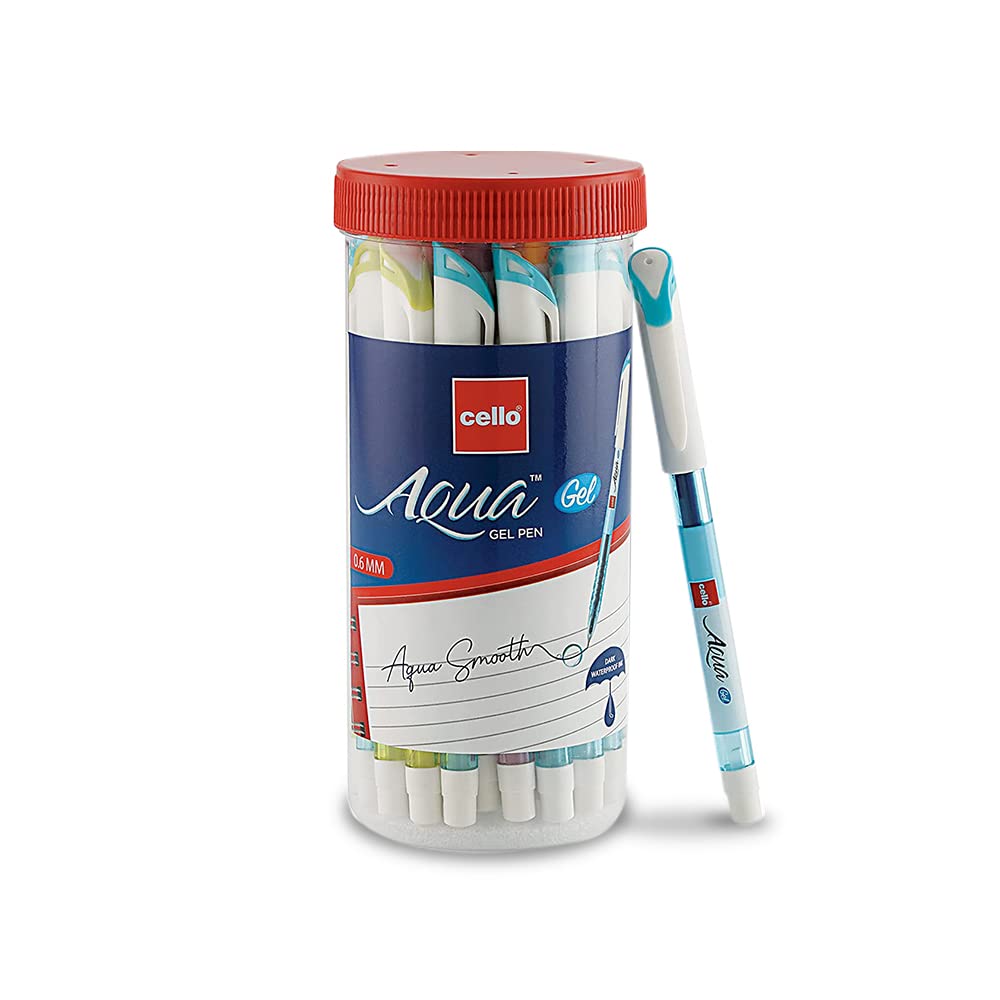 Cello Aqua Blue Gel Pen Jar of 25 Units || Gel Pens Blue | Jar of 25 Units | Gel Pens Set for Students | Pens for Office Use | Gel Pens for Writing | Waterproof Gel Pen