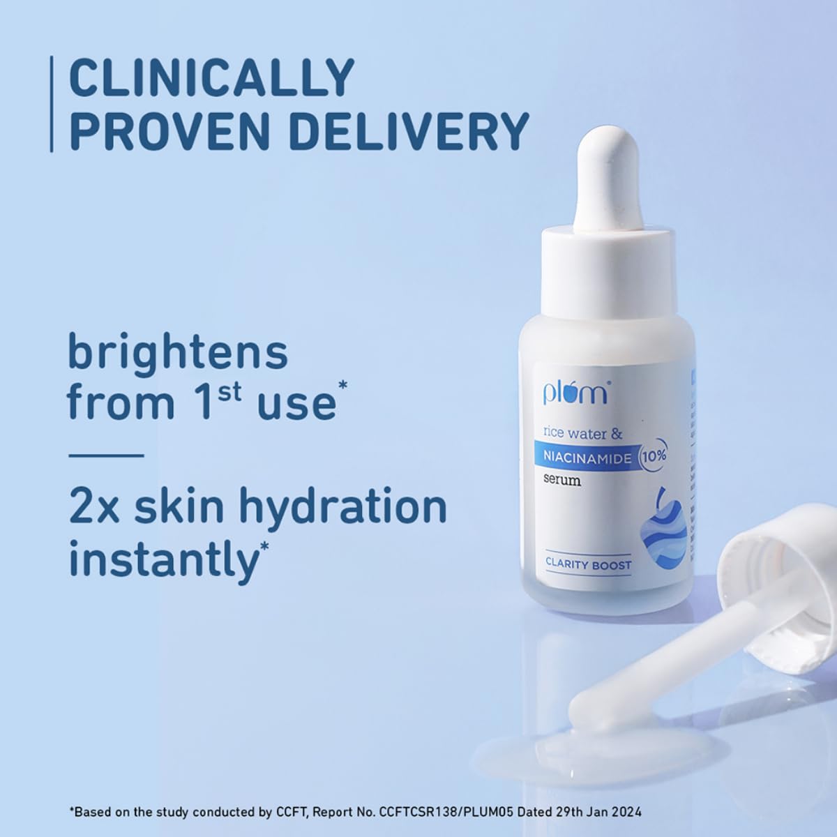 Plum 10% Niacinamide Serum with Rice Water | Provides Clear, Glowing & Brightening Skin | for Acne Prone, Combination, Oily & Sensitive Skin | Unisex Oil Control & Anti Acne Face Serum for | 15ml