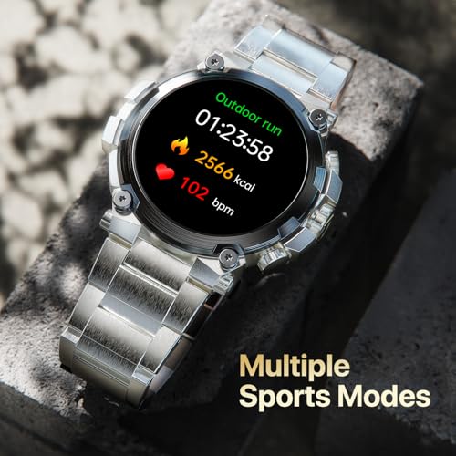 Fire-Boltt Dominian 36.3mm (1.43 inch) AMOLED Display, Stainless Steel Design, 466 * 466 px Resolution, Bluetooth Calling, Sports Modes, Health Mode, IP67, Weather (Black Silver)