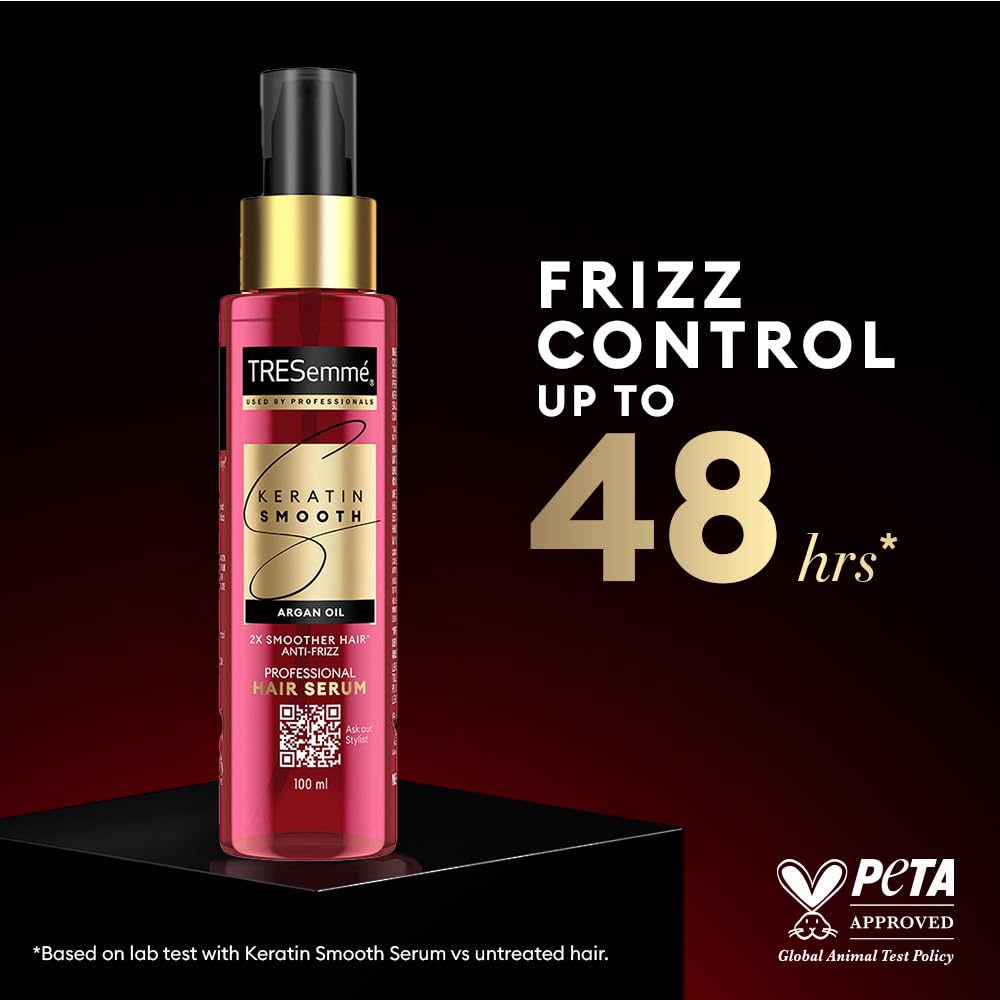 TRESemmé Keratin Smooth Anti Frizz Serum 100ml | 72H Frizz Control, Heat Protection & 2X Smoother Hair | Paraben Free Hair Serum for Dry Frizzy Hair