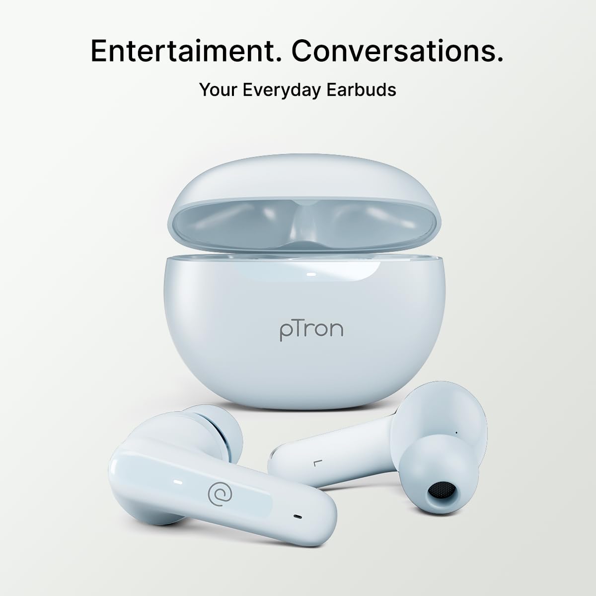 pTron Bassbuds Astra in-Ear TWS Earbuds w/Stereo Sound, 50Hrs Playtime, Stereo Calls, Custom EQ, Mobile App, BTv5.3 Headphones, Touch Control, Voice Assistant, Type C Charging & IPX4 (Grey)