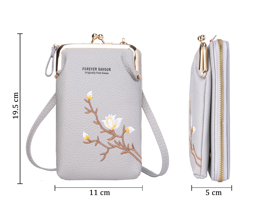 INOVERA Pu Women's Cell Phone Cash Card Holder Cross-Body Sling Bag Mobile Pouch (Grey)