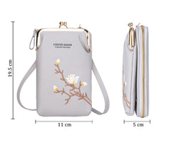 INOVERA Pu Women's Cell Phone Cash Card Holder Cross-Body Sling Bag Mobile Pouch (Grey)