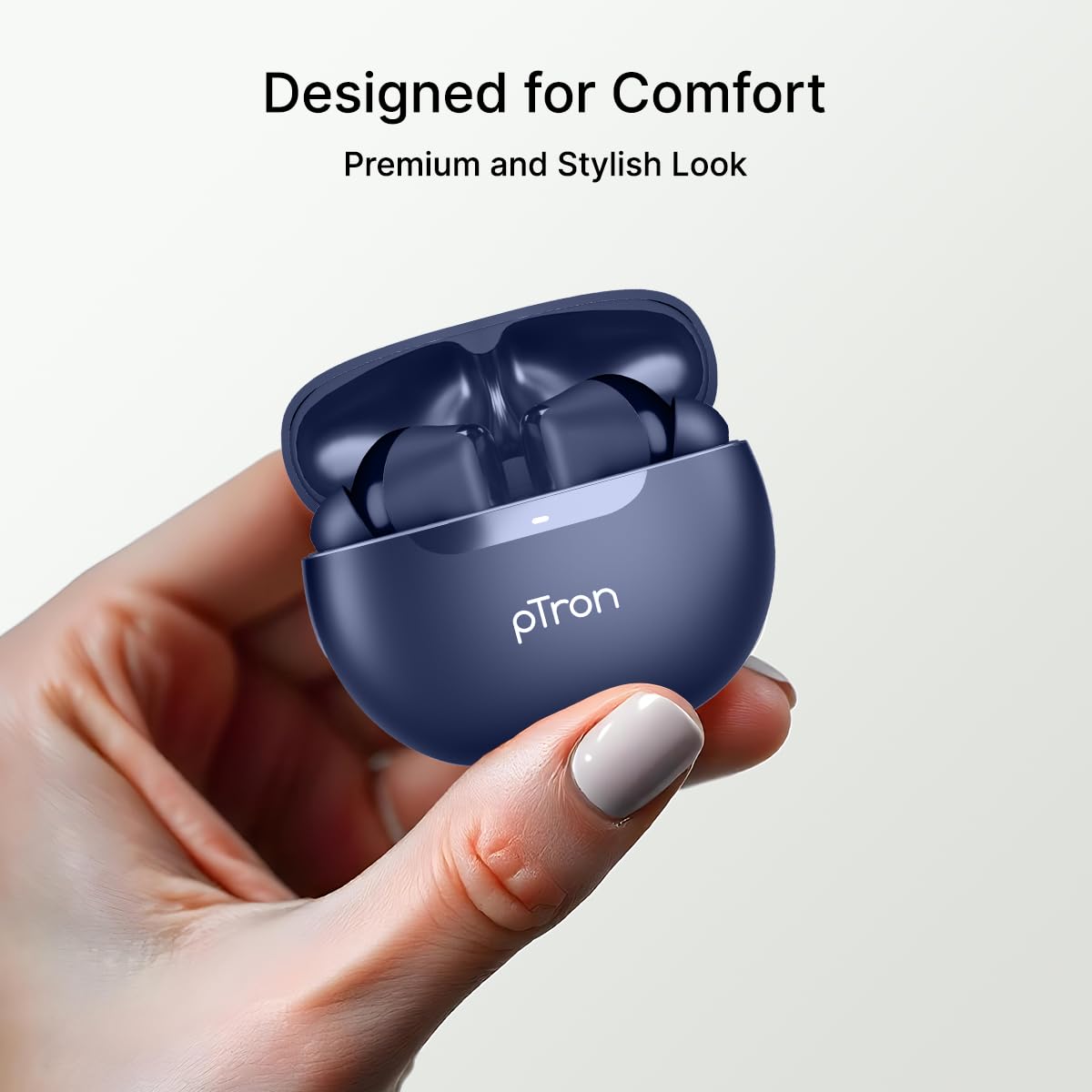 pTron Bassbuds Astra in-Ear TWS Earbuds w/Stereo Sound, 50Hrs Playtime, Stereo Calls, Custom EQ, Mobile App, BTv5.3 Headphones, Touch Control, Voice Assistant, Type C Charging & IPX4 (Navy Blue)