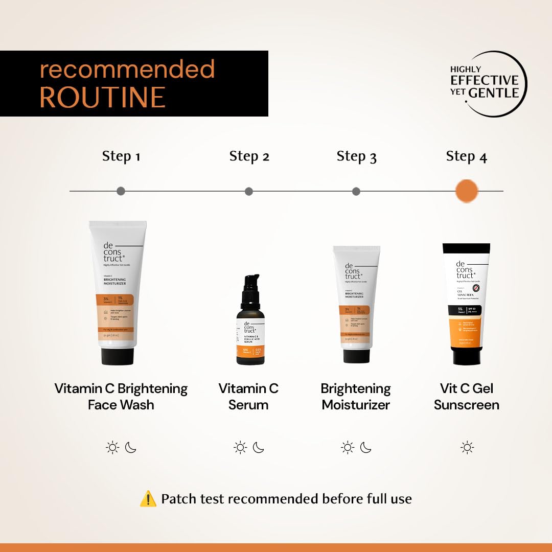Deconstruct 5% Vitamin C Gel Sunscreen for Oily Skin SPF 50 PA++++ | Brightens Skin Tone | New Gen UV Filters | Lightweight & Non-greasy | In vivo tested | For Men & Women - 50g