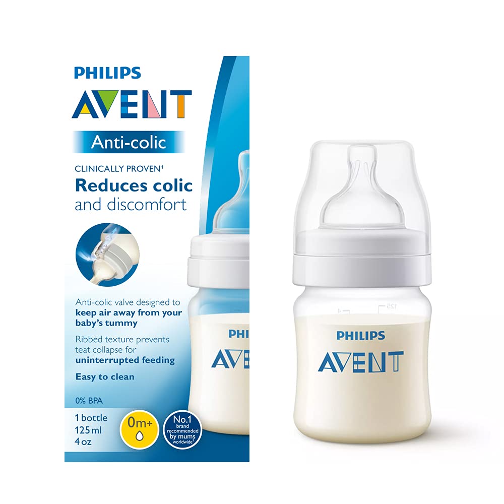 Philips Avent Anti-Colic Plastic Baby Feeding Bottle |125ml - Pack of 1 | Anti - Colic Value Reduces Colic and Discomfort | SCY100/10