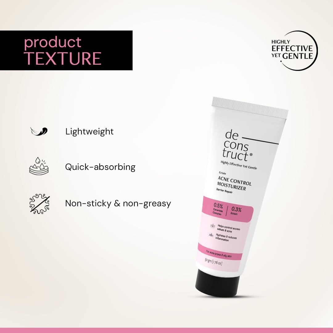 Deconstruct Acne Control Moisturiser For Face with Ectoin & Ceramides for Acne Prone & Oily Skin | Lightweight & Non-Sticky | Soothing & Barrier Repair | Non-Comedogenic | For Men & Women | 50g