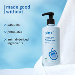 Plum Coconut Milk & Peptides Strength & Shine Shampoo | 22X Smoother Hair | With Coconut Milk & Pea Peptide | Smoothening & Strengthening | Paraben-Free, 100% Vegan, 250ml