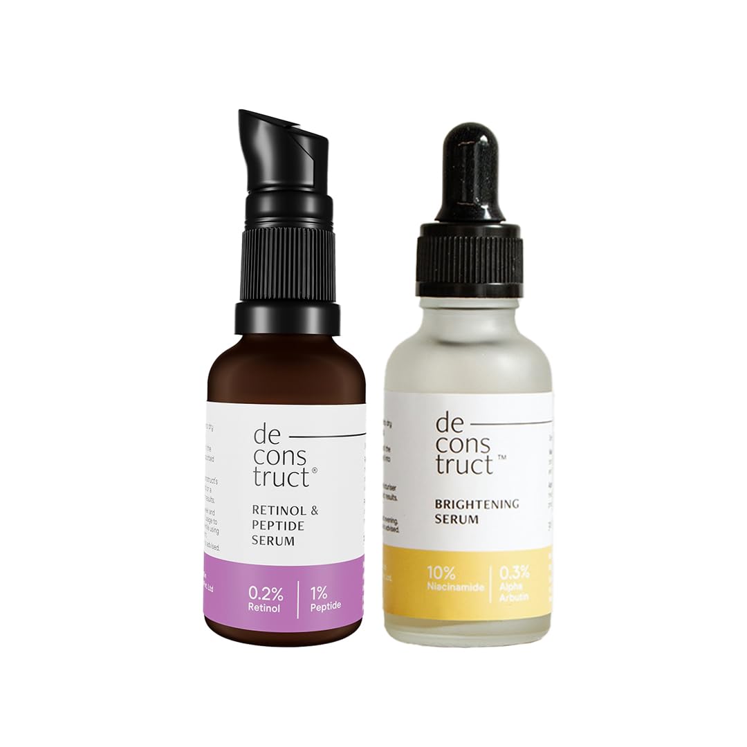 Deconstruct 0.2% Retinol + 10% Niacinamide Face Serum Combo | With Peptide & Alpha Arbutin | Reduces Fine Lines, Dark Spots & Acne Marks | For Men & Women | Beginner Friendly | 30ml each | Pack of 2