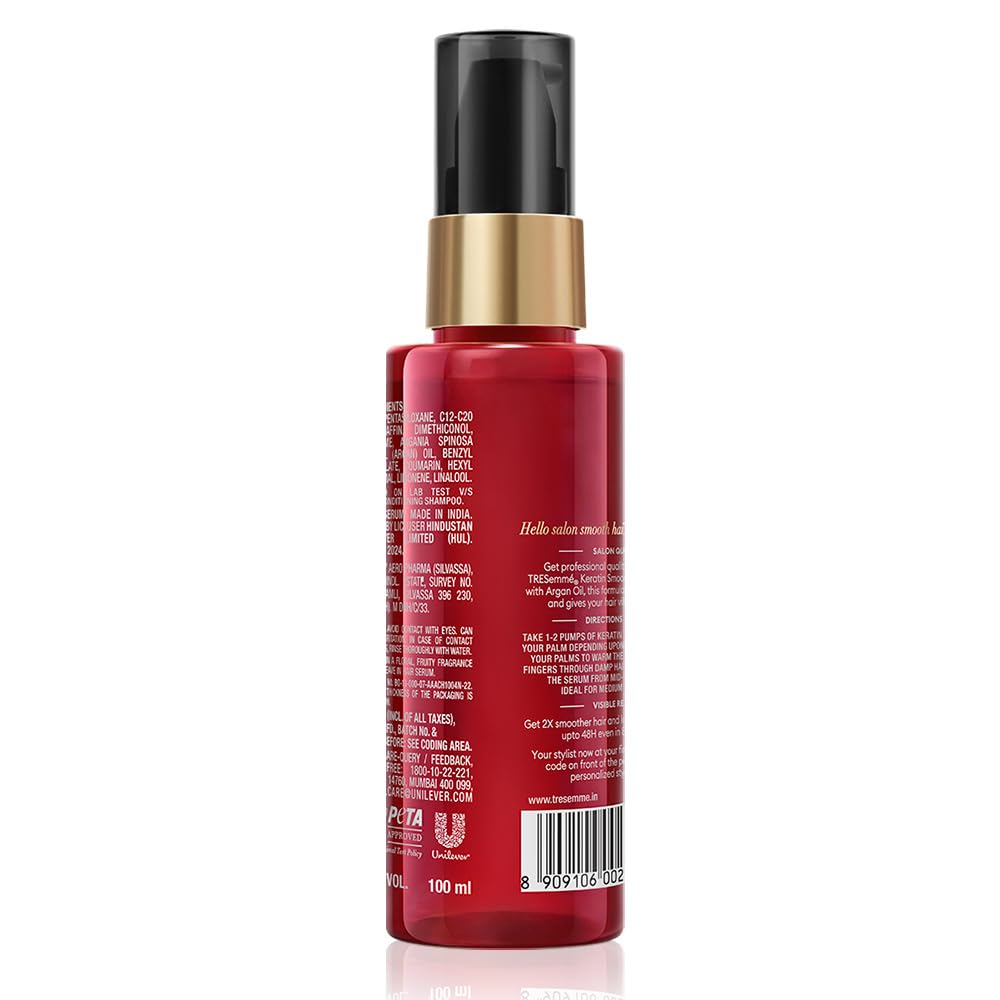 TRESemmé Keratin Smooth Anti Frizz Serum 100ml | 72H Frizz Control, Heat Protection & 2X Smoother Hair | Paraben Free Hair Serum for Dry Frizzy Hair