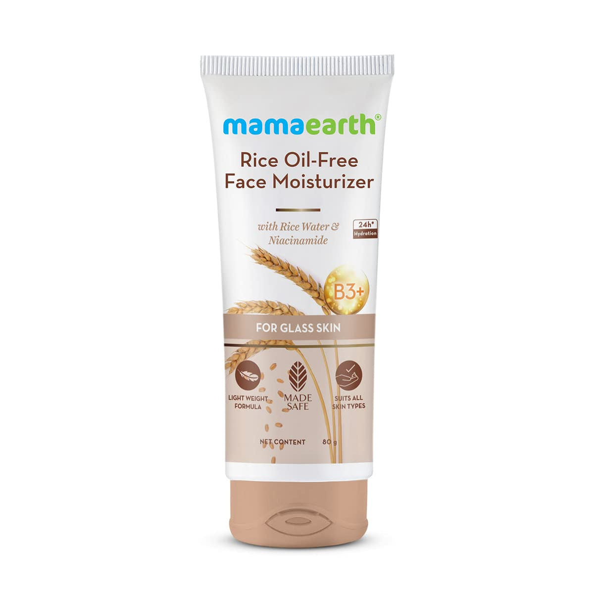 Mamaearth Rice Oil-Free Face Moisturizer for Oily Skin | With Rice Water & Niacinamide for Glass Skin | 24-Hour Hydration | Brightens Skin Tone | 80g