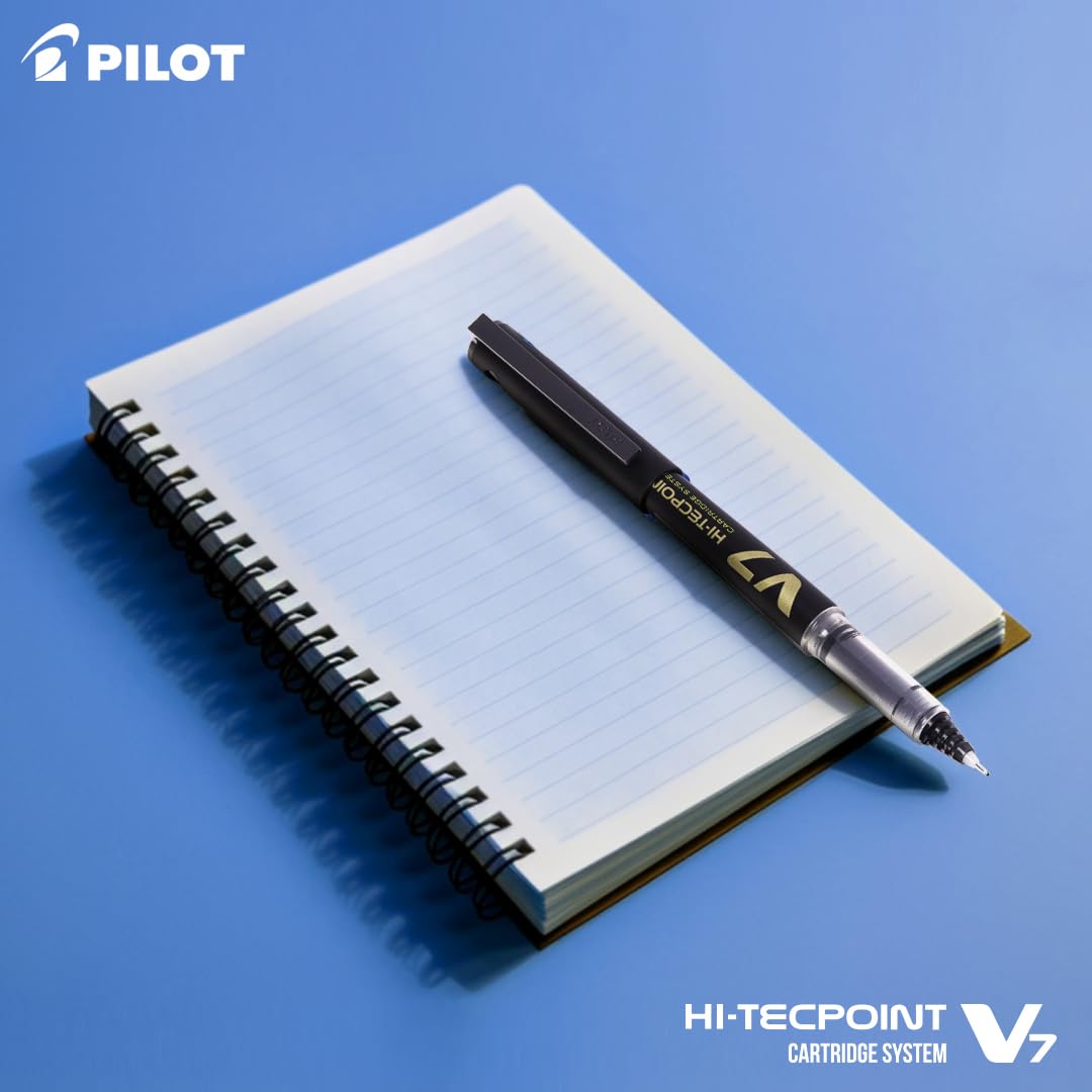 Pilot V7 Hi-Tecpoint Roller Ball Pen with Cartridge System - 2 Black Pens, 4 Black Cartridges, (9000021856)