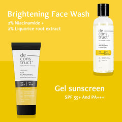 Deconstruct Radiance & Defense Combo: Face Wash for Skin Brightening & Gel Sunscreen for Sun Protection | Brightening Face Wash (100ml) + Gel Sunscreen (50g) | No White Cast & Lightweight | Pack of 2