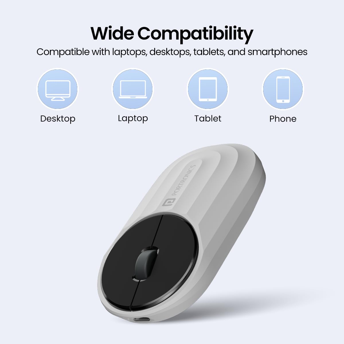 Portronics Toad 6 Bluetooth Wireless Mouse with 2.4 GHz USB Receiver, Multi-Device Pairing, Built in Battery, 1600 DPI Sensor(White)