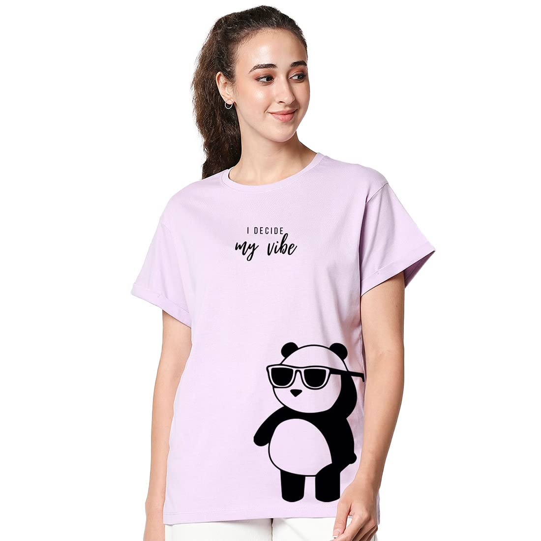 Women's Graphic Printed 100% Cotton T-Shirt - Boyfriend Fit, Round Neck, Half Sleeve, S