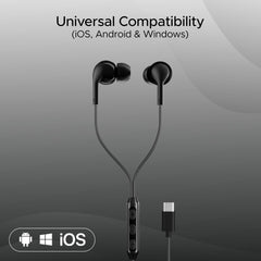 Boat Bassheads 100 C Wired Headphones Earphones with Type-C Jack, in-Line Microphone, in Ear, 10Mm Drivers, Signature Sound, Integrated Controls & Multi-Os Compatibility (Black)