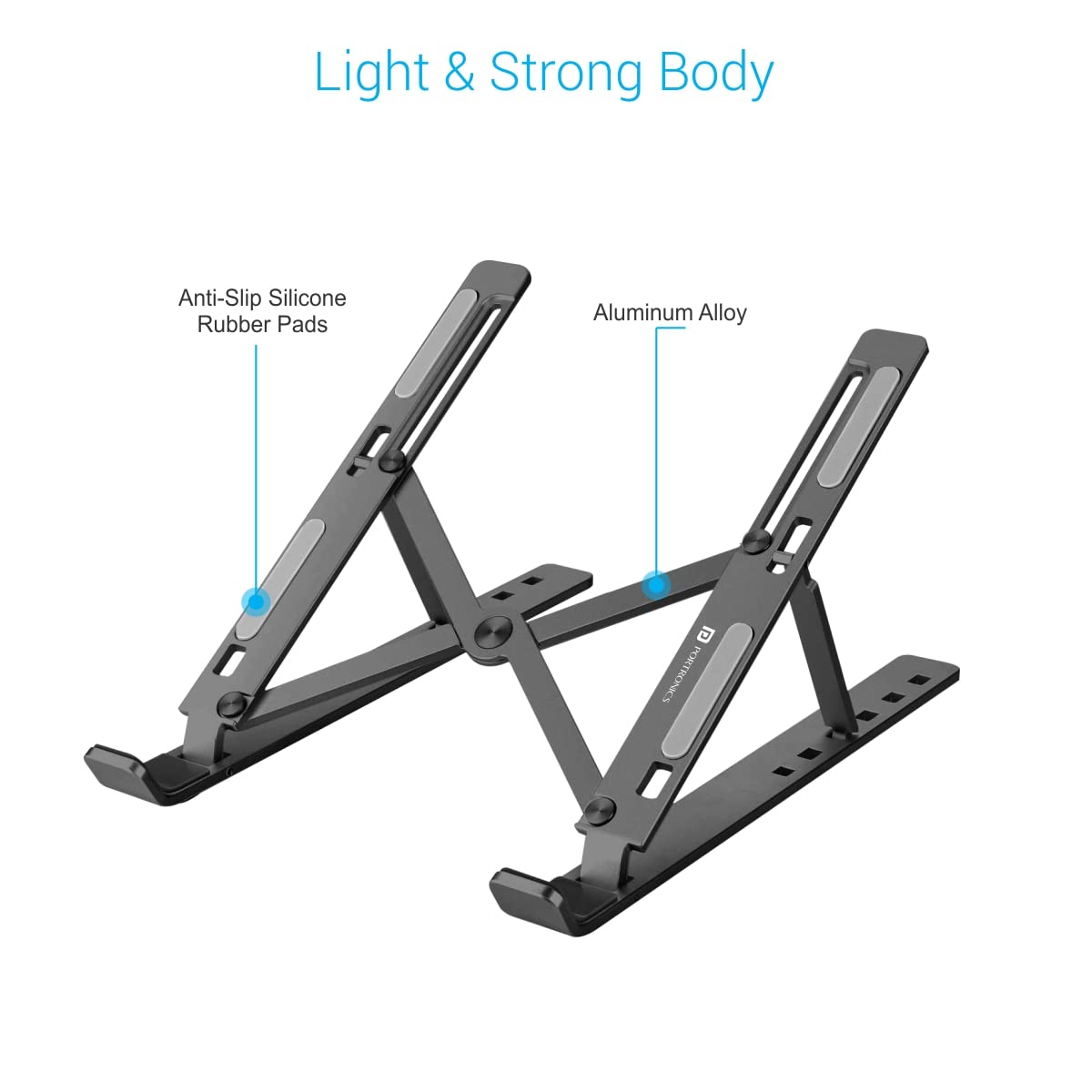 Portronics My Buddy K Portable Laptop Stand with Adjustable Height, Foldable, OverHeating Protection for Laptops & MacBooks (Grey) - Laptop Stands from Portronics - Shop in Sri Lanka at Arcade.lk