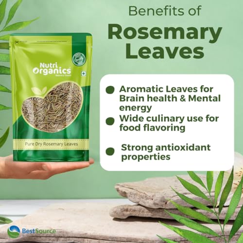 NutriOrganics Rosemary Dried Leaves - 100gm | Rosemary Leaves for hair growth & Food 100g