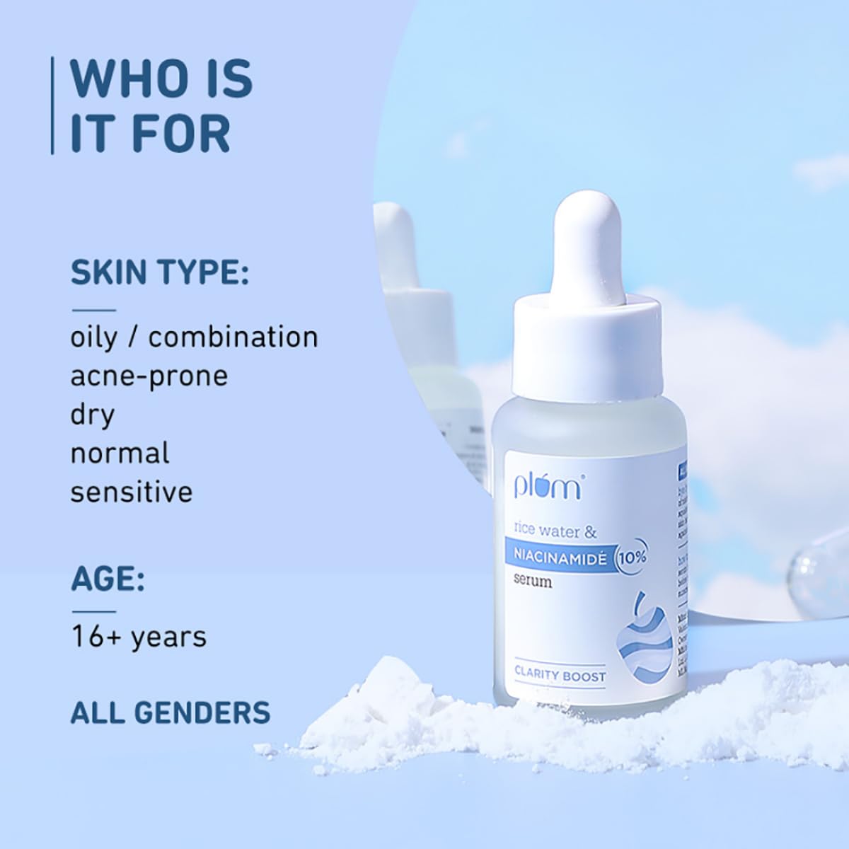 Plum 10% Niacinamide Serum with Rice Water | Provides Clear, Glowing & Brightening Skin | for Acne Prone, Combination, Oily & Sensitive Skin | Unisex Oil Control & Anti Acne Face Serum for | 15ml