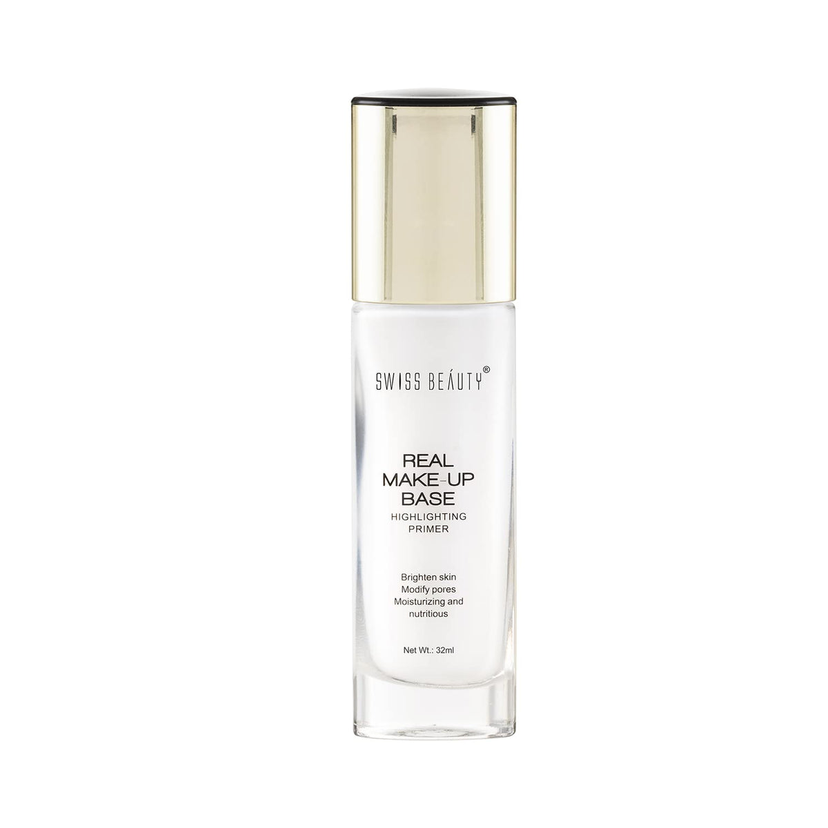 Swiss Beauty Real Makeup Base Highlighting Primer| Skin-Hydrating Poreless Primer With Natural Glow Finish For Face Makeup |Shade - 02 Golden-Tint, 32Ml