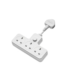 Lipwel 3-in-1 Power Strip with On/Off Switch, 13A 3120W, Compact & Lightweight Design, Swingable Soft Cable, Ideal for Kitchen, Living Room & Business Travel, White
