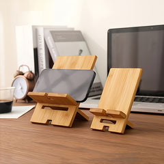 Ecoboo Adjustable Multi-Angle Desktop Stand for Smartphones & Tablets, Durable Natural Bamboo with Non-Slip Base & Air Holes, Fits 10.16–32.77 cm Devices, Ideal for Home, Office & Travel