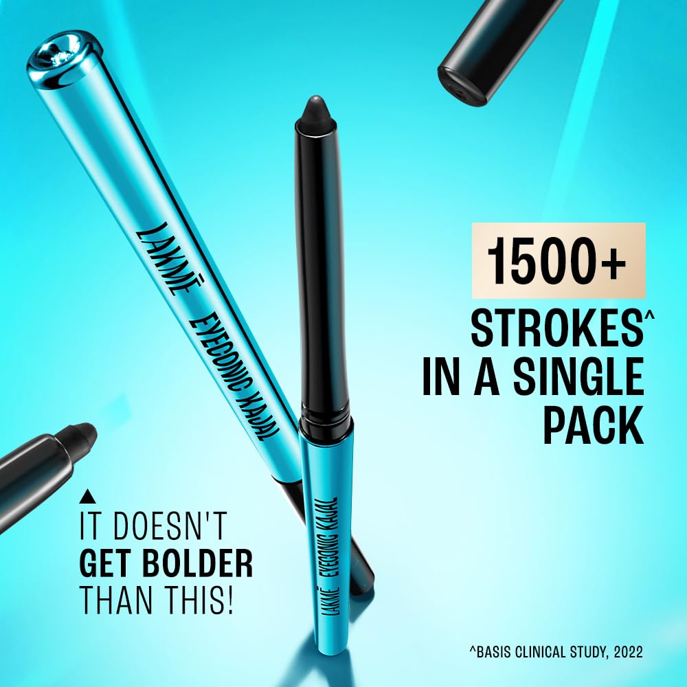 LAKMÉ Eyeconic Black Kajal 0.35 g (Combo Pack of 2) Matte Kohl Liner in a Twist Up Pencil - Waterproof|| Smudge Proof & Long Lasting Eye Makeup
