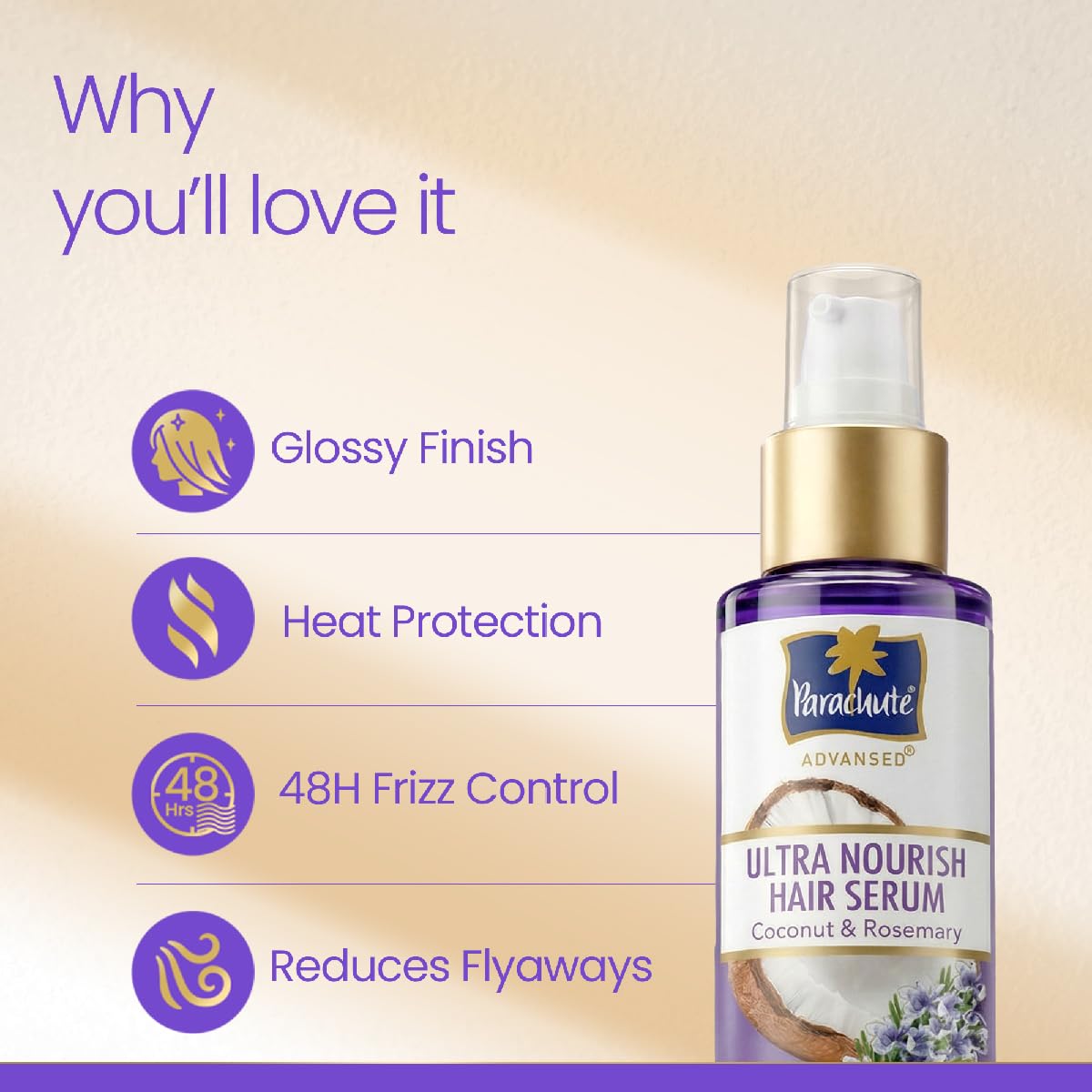 Parachute Advansed Ultra Nourish Hair Serum | Coconut & Rosemary | 48 Hr Frizz Control | 10X Strong Hair | 100ml