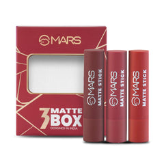 MARS Matte Box Set of 3 Lipsticks for Women | Long-Lasting | Smooth Finish | Moisturising | One Swipe Pigmentation | (3x3.2 gm)