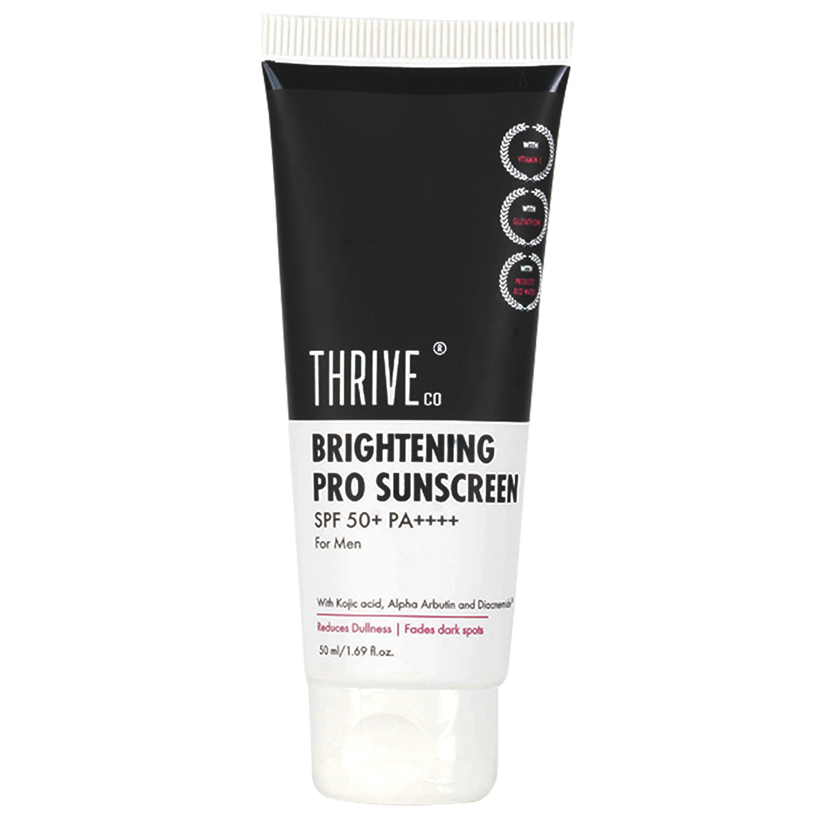 ThriveCo Brightening Pro Sunscreen for Men | SPF 50+ Pa++++ | Zero White Cast | Kojic acid, Vitamin C & Diacnemide™ | Non-sticky & Anti-Ageing | Boosts Collagen, Fades Dark Spots & Wrinkles | 50ml