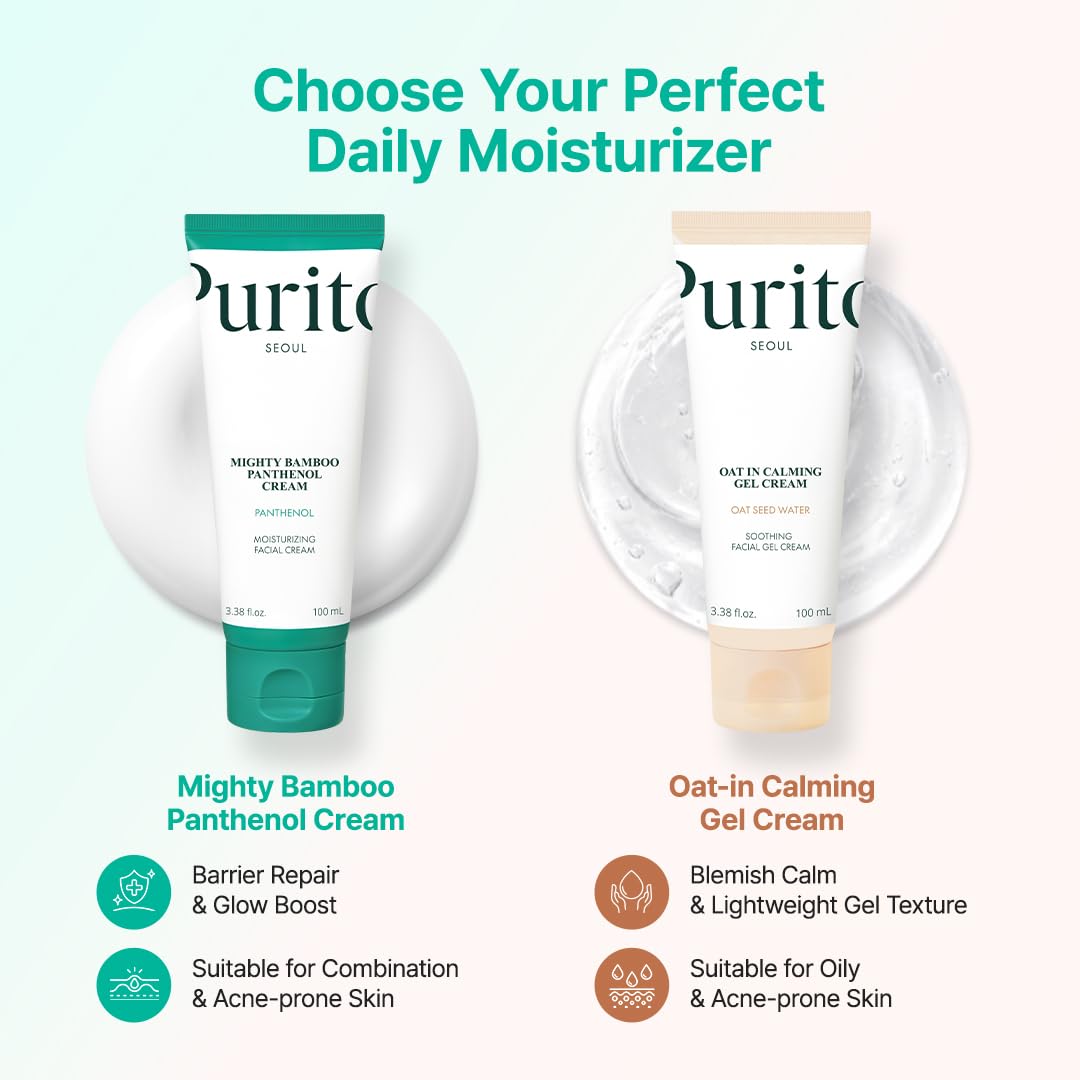 PURITO Panthenol 10% Post-Acne Cream Moisturizer for Blemish Marks, Barrier Repair, Silicone-Free, Non-Comedogenic, Fragrance-Free, Vegan & Cruelty-Free Korean Skincare, 100mL 3.38 fl.oz