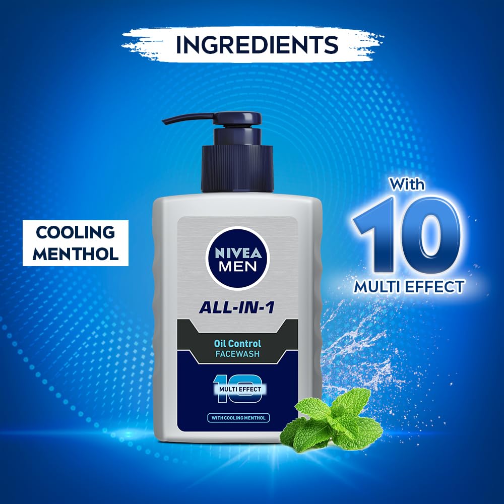NIVEA MEN All in 1 Charcoal Face Wash | Natural Charcoal, Gluta, AHA & Vitamin C | Helps Reduce the Appearance of Tan | Removes Excess Oil and Minimizes Pores | For Bright Radiant Skin | 150g
