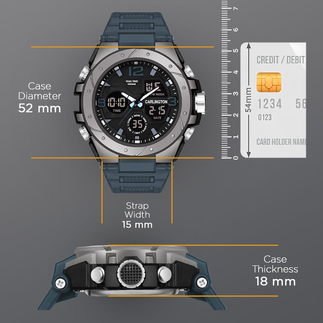 Carlington Resin Endurance Analog-Digital Sports Watch for Men and Boys - CT9105 Series One (Silver, Teal)