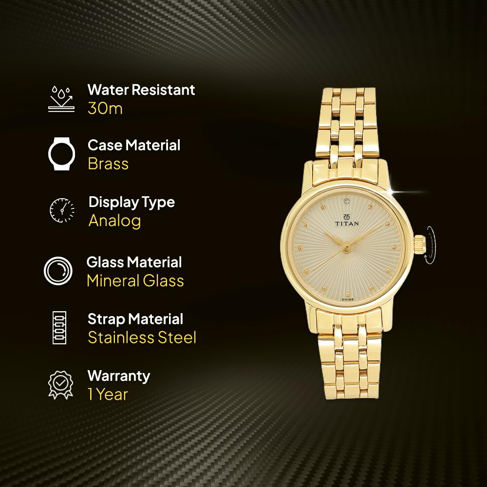 Titan Karishma Quartz Analog Champagne Round Dial Golden Stainless Steel Strap Watch for Women - NT2593YM01