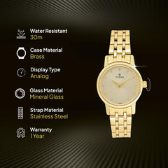 Titan Karishma Quartz Analog Champagne Round Dial Golden Stainless Steel Strap Watch for Women - NT2593YM01