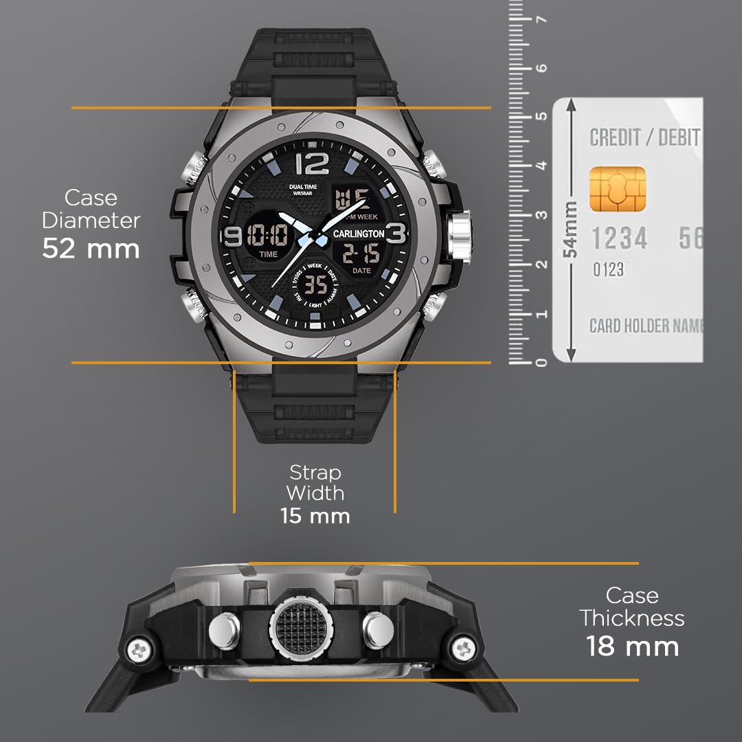 Carlington Resin Endurance Analog-Digital Sports Watch For Men And Boys - Ct 9105 Black