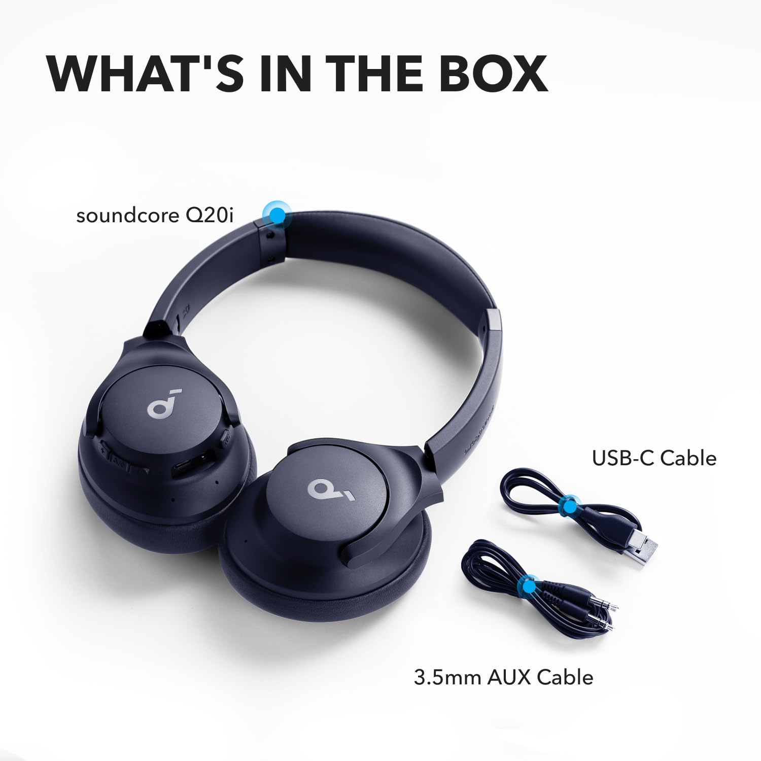 soundcore by Anker Q20i Wireless Bluetooth Over-Ear Headphones with Hybrid Active Noise Cancelling, 40h Playtime in ANC Mode, Hi-Res Audio, Deep Bass, App Personalization (Blue)