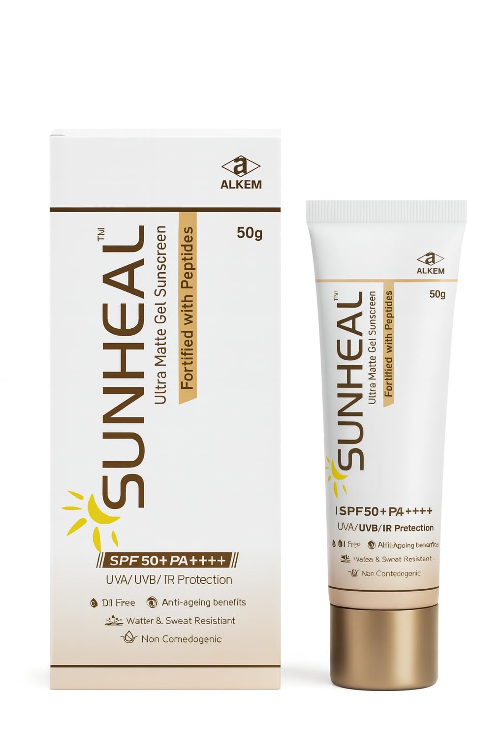 Sun-heal Ultra Matte Gel Sunscreen SPF 50+ PA++++ | UVA/UVB/IR Protection | Oil-Free & Non-Comedogenic | Water & Sweat Resistant | Anti-Ageing Peptide Formula | 50g | Glammy.lk