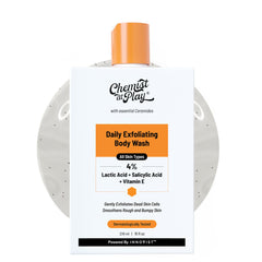 Chemist At Play Exfoliating Body Wash 236ml | 4% (Salicylic Acid, Vitamin E and Lactic Acid) | Paraben & SLS Free | Gentle Exfoliating Shower Gel | Removes Tan & Body Acne