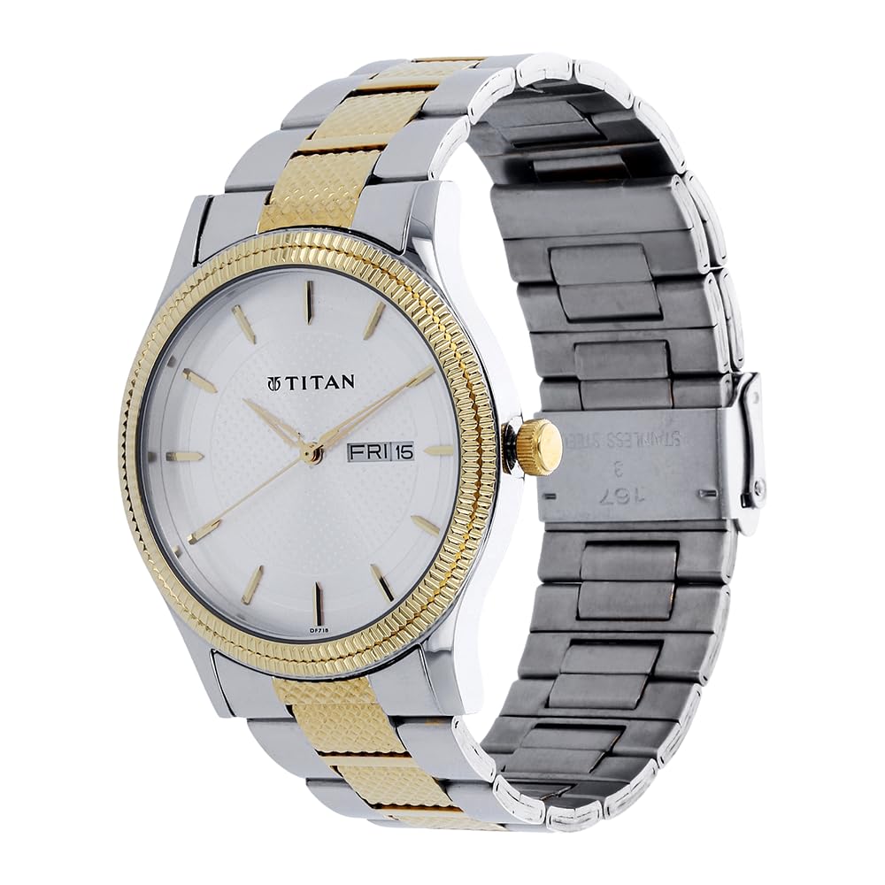 Titan Quartz Analog with Day and Date Silver Dial Stainless Steel Strap Watch for Men-NS1650BM03/NT1650BM03