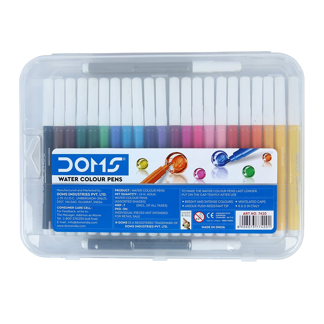 DOMS Aqua 24 Shades Watercolour Sketch Pen Set | Unique Push Resistant Tip With Bright & Intense Colors | Non-Toxic & Safe For Kids | Colourful Sketching, Doodling & Mandala Art - Office Product from Doms - Shop in Sri Lanka at Arcade.lk