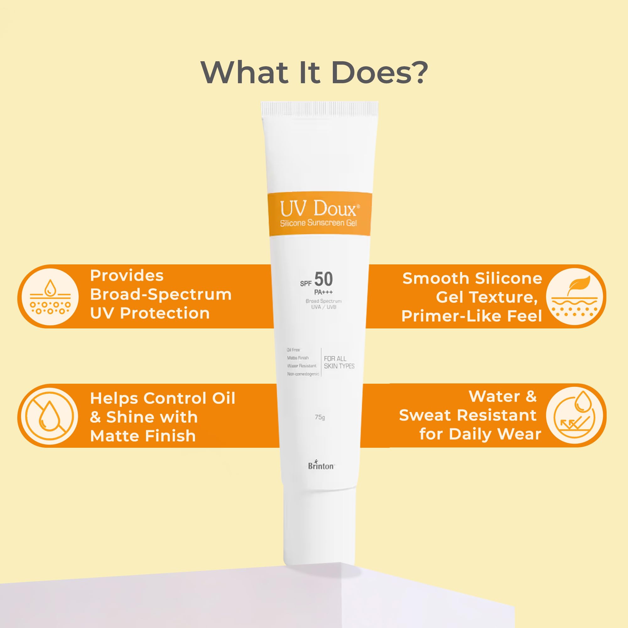 UV Doux Silicone Sunscreen Gel SPF 50 PA+++|India’s No.1 Dermatologist Recommended Brand|Invitro,In-Vivo Tested|UVA/UVB Protection, Benzene Free|No White Cast |Oily & Acne-Prone Skin |75 g