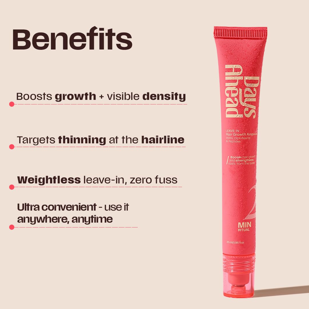 Days Ahead Leave-in Hair Growth Ampoule Serum (Roll on) | 16% Growth Actives | PDRN, Redensyl, Anagain | Hair Growth Serum | Promotes Growth, Increases Density | Non-Greasy | For Women & Men | 25 ml | Glammy.lk
