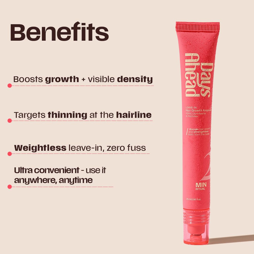 Days Ahead Leave-in Hair Growth Ampoule Serum (Roll on) | 16% Growth Actives | PDRN, Redensyl, Anagain | Hair Growth Serum | Promotes Growth, Increases Density | Non-Greasy | For Women & Men | 25 ml | Glammy.lk