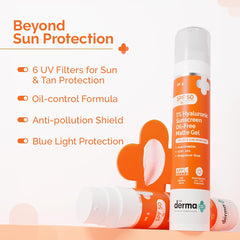 The Derma Co 1% Hyaluronic Sunscreen Oil-Free Matte Gel SPF 50 PA++++ | For Oily, Acne-Prone Skin | Lightweight Texture | No White Cast | Broad Spectrum Protection & Blue Light Protection